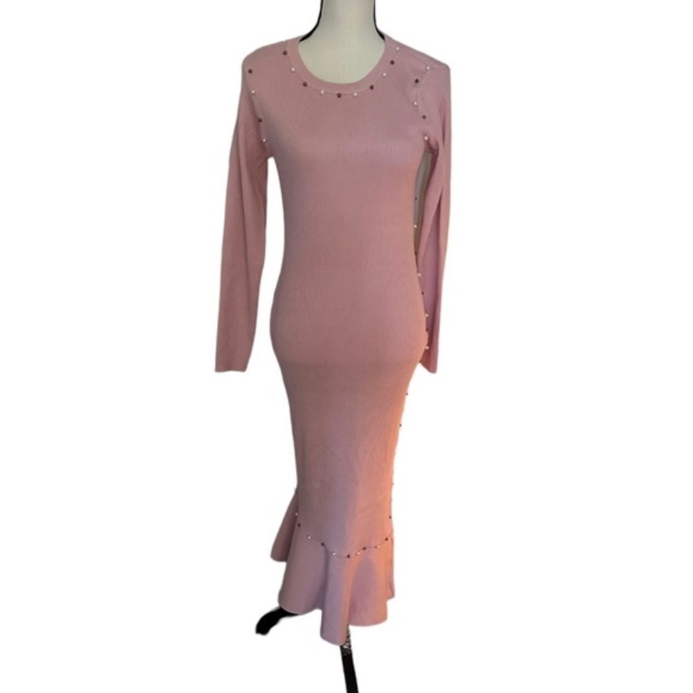 Midnight Velvet pink knit pearl decoration dress size M